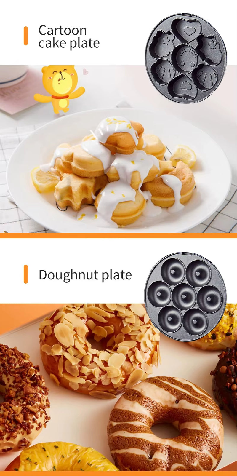 110V Electric Waffle Maker and 3-in-1 Breakfast Machine for Donuts, Sandwiches, and Paninis - EU/US Compatible