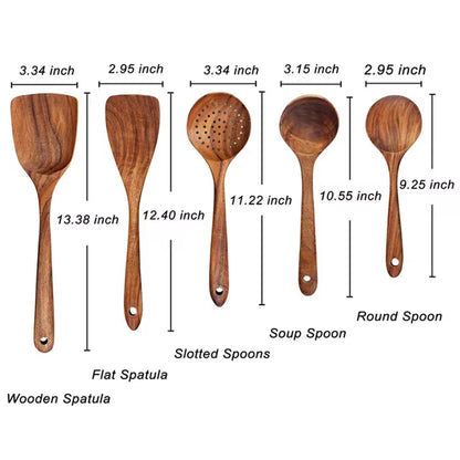 Wooden Kitchen Utensils Set, Wooden Spoons for Cooking Natural Teak Wood Non Stick Pots Kitchen Spatula Set for Cooking Gift