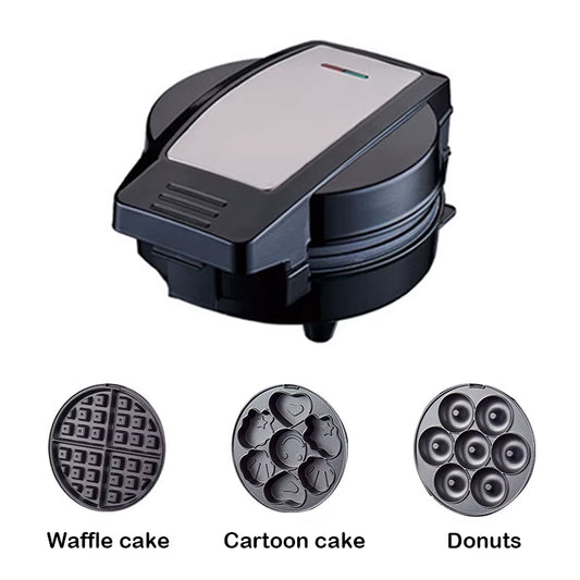 110V Electric Waffle Maker and 3-in-1 Breakfast Machine for Donuts, Sandwiches, and Paninis - EU/US Compatible