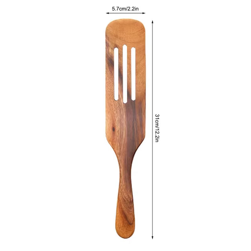 Wooden Kitchen Utensils Set, Wooden Spoons for Cooking Natural Teak Wood Non Stick Pots Kitchen Spatula Set for Cooking Gift