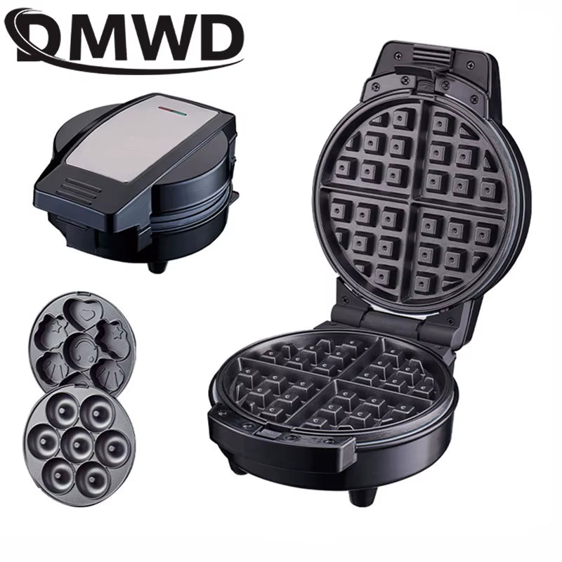 110V Electric Waffle Maker and 3-in-1 Breakfast Machine for Donuts, Sandwiches, and Paninis - EU/US Compatible