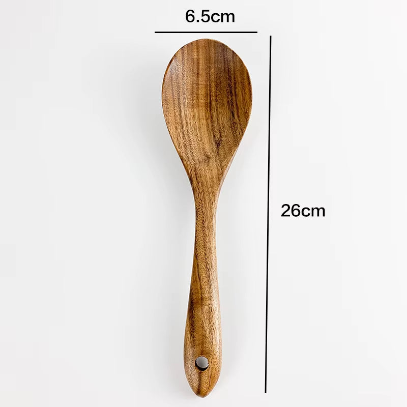 Wooden Kitchen Utensils Set, Wooden Spoons for Cooking Natural Teak Wood Non Stick Pots Kitchen Spatula Set for Cooking Gift